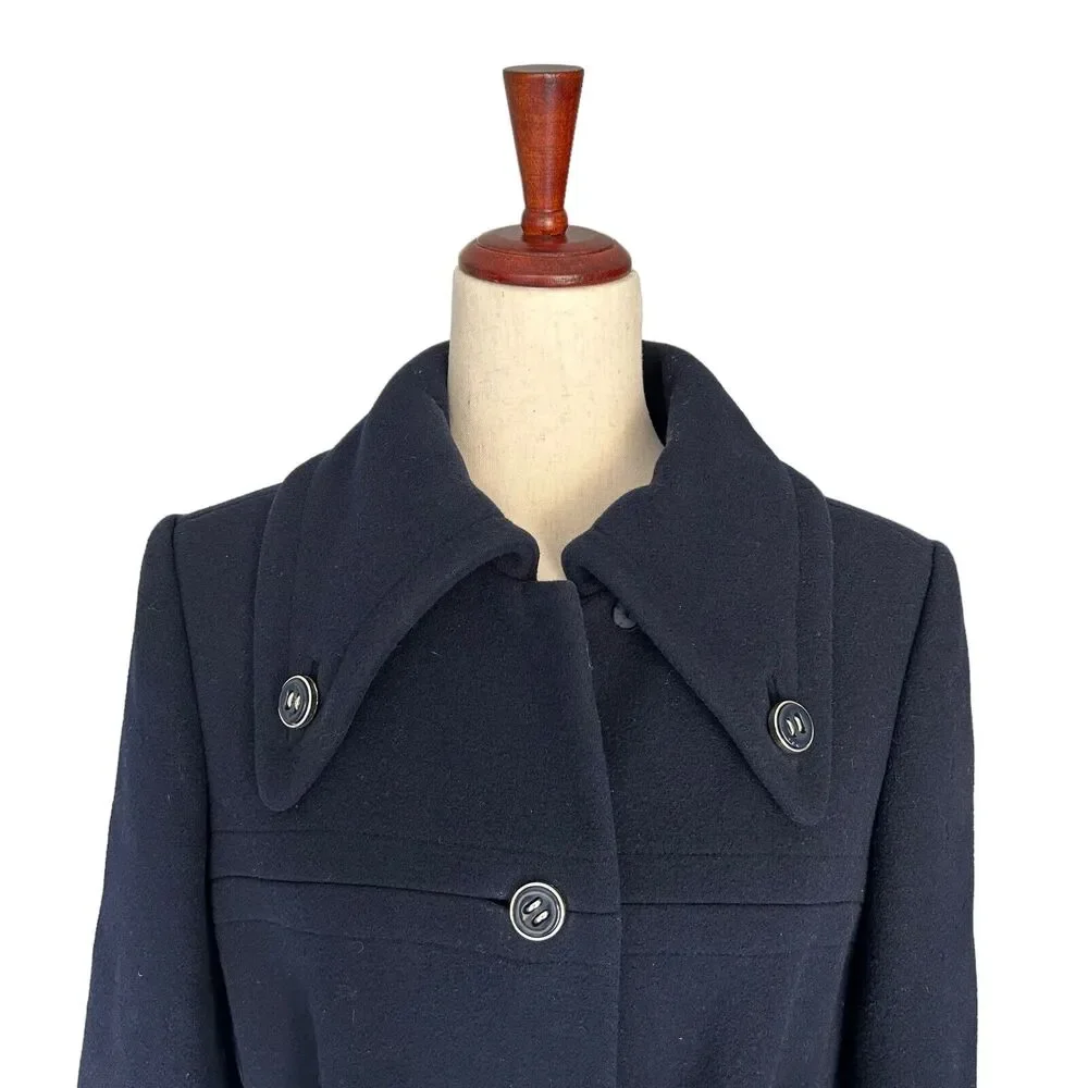 Jacques Tiffeau‎ Women's Vintage VTG Navy Blue Wool 1960s Trench Peacoat Small